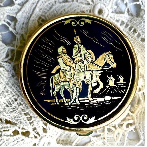 VTG DAMASCENE CERVANTE’S DON QUIXOTE-SANCHO PANZA ~MIDAS OF TOLEDO PILL BOX - Picture 1 of 4